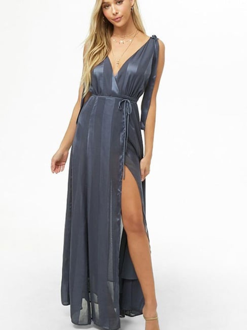 Forever 21 Sleeveless V-Neck Slate Blue Maxi Dress with Side Slit